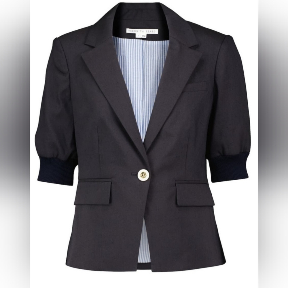 $650 VERONICA BEARD Margareth Navy Blue short sleeve Dickey jacket blazer sz 8